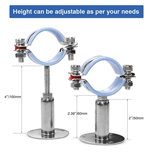 AKIHISA 2 Pcs 304 Stainless Steel Pipe Supports, Wall Mount Ceiling Mount Pipe Hanger, Pipe Holder for OD Pipe 45-48MM Adjustable Height Range 50-100mm - size: 45-48mm, style: Adjustable Height 50-100mm