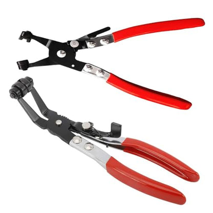 2 Pcs Hose Clamp Pliers Set，45° Angle Flat Belt Hose Clamp Plier and Wide & Flat band Hose Clamp Plier for Automotive Fuel Oil Water Hose, Coolant Radiator Heater (2 Pcs Hose Clamp Pliers Set)