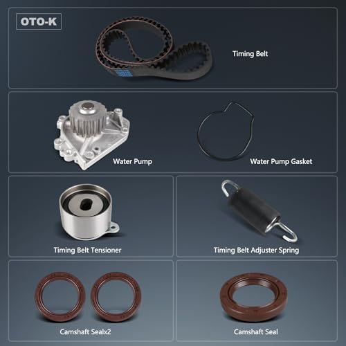OTO-K Timing Belt Kit with Water Pump Compatible with Honda CR-V CRV 1997-2001 2.0L,Acura Integra 1996-2001 1.8L,DOHC L4,Replace#TKH-014 TCKWP184 TCK184 - size: TKH014