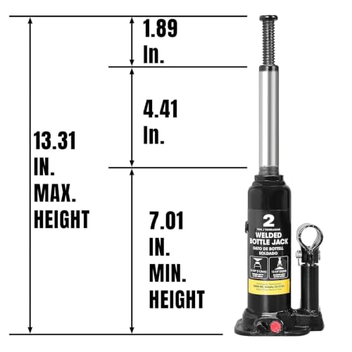 Torin 2 Ton (4,000 LBs) Capacity Hydraulic Welded Bottle Jack, AT90203BB , Black - size: 2 Ton (4,000 LBs), style: Standard