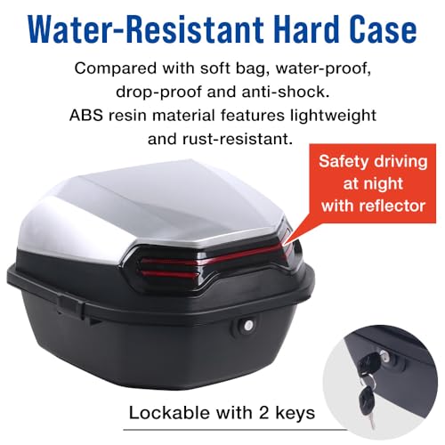 Japard Motorcycle Top Case 42L Daily Rear Tail Box Trunk, Lockable Storage Carrier, Waterproof Universal Mounting for Helmet Luggage (Silver White) - color: CLEARANCE! Silver White