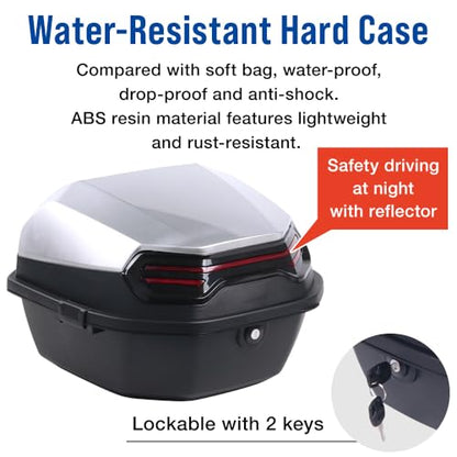 Japard Motorcycle Top Case 42L Daily Rear Tail Box Trunk, Lockable Storage Carrier, Waterproof Universal Mounting for Helmet Luggage (Silver White) - color: CLEARANCE! Silver White