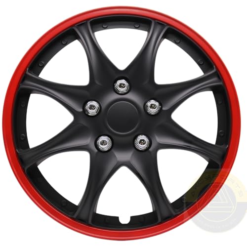 Akcsport Premium Hubcaps Wheel Covers for Toyota Nissan Kia Volkswagon 15 inch to 17 inch (Red JDM Style, 15 Inch) - size: 15 Inch, style: Red JDM style