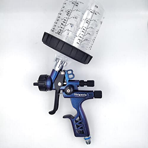 HVLP 6800B spray gun 1.3mm with no wash cup and adapter car spayer painting tool spray air paint gun airbrush low pressure 260L/MIn (Blue)