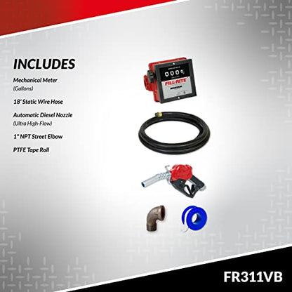 Fill-Rite FR311VB 115V/230V 35 GPM Fuel Transfer Pump with Mechanical Meter Package (Gallons) - Heavy-Duty Electric Pump with High Flow Rate and Durable Construction - style: Mechanical Meter (Gallons)