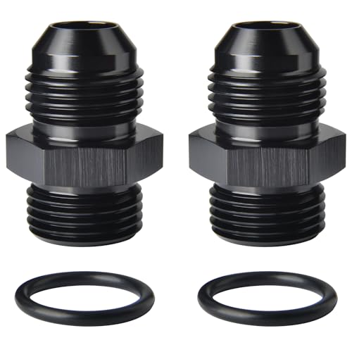 8AN Male Flare to 8AN ORB O-ring Boss Fuel Pump Rail Adapter Fitting Aluminum Black, Pack of 2 - color: Black - 2PCS, size: 8AN to 8AN ORB