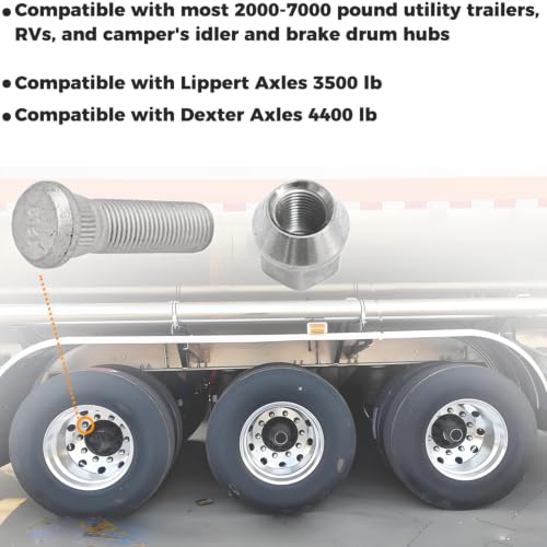 6Sets 1/2-20 Inch Wheel Stud with Nuts for Trailer Compatible with Lippert Axles 3500 lb, Compatible with Dexter Axles 4400 lb with 1/2"-20 UNF Thread Size, Wheel Studs - size: 6Sets