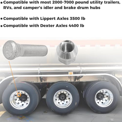 6Sets 1/2-20 Inch Wheel Stud with Nuts for Trailer Compatible with Lippert Axles 3500 lb, Compatible with Dexter Axles 4400 lb with 1/2"-20 UNF Thread Size, Wheel Studs - size: 6Sets