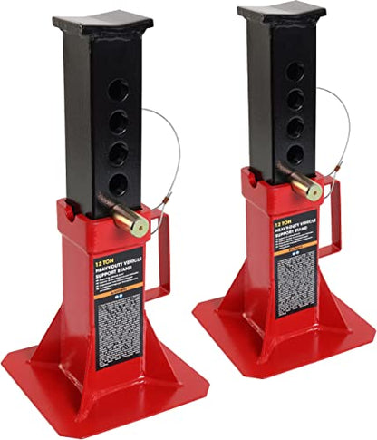 Torin ATZ120005B Heavy Duty Pin Style Adjustable Height Automotive Jack Stands, 12 Ton (26,400 lb) Capacity, Red, 1 Pair - size: 12 Ton, style: Normal