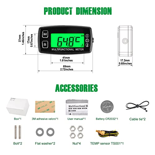 YOOREAL Digital Water Temperature Gauge Meter,Gasoline Engine Tachometer - size: TS001