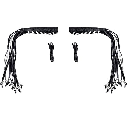 2 PCS Faux Leather Motorcycle Lever Covers with Fringes, Brake & Clutch Grip Tassels, Skull Design - color: Black & White Laces*1 & Black Laces*1