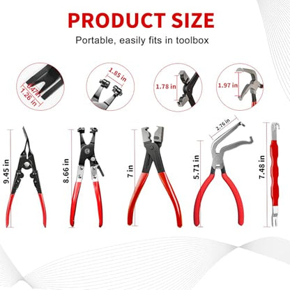 5 PCS Automotive Electrical Disconnect Pliers and Hose Clamp Pliers Set - color: 5 PCS Automotive Repair Set-Red