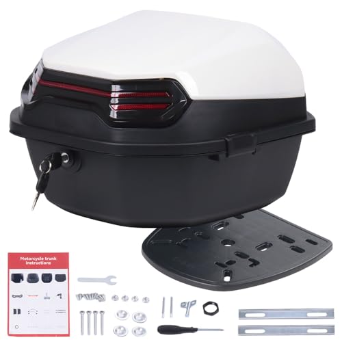 Japard Motorcycle Top Case 42L Daily Rear Tail Box Trunk, Lockable Storage Carrier, Waterproof Universal Mounting for Helmet Luggage (Off White) - color: Off White