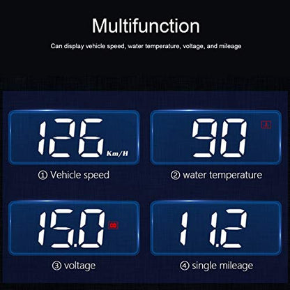 OBD2 HUD Multi Function Gauge with Alarm, Multifunctional Digital Speedometer Reminder Driving Reminder, Auto Dimming Sensor for Speed, Temperature, Voltage