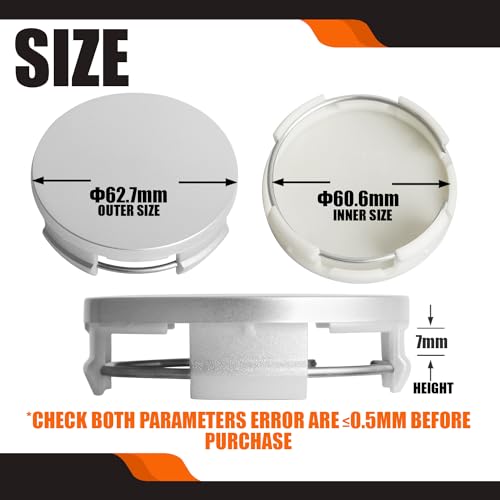 2.5Inch 63MM Wheel Center Caps for Toyota Corolla Camry Highlander RAV4 Rim Hub Caps, Pack of 4 (Silver, Outer 63MM, Inner 61MM, Easy DIY Installation) - color: Silver, size: Outer 62.7MM , Inner 60.6MM