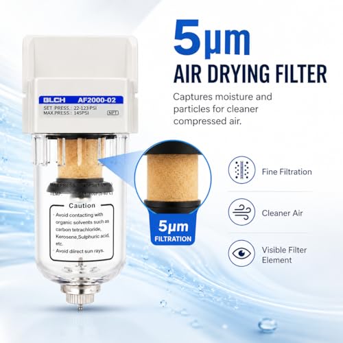 BLCH 1/4" NPT Air Line Dryer - Air Dryer for Compressor,Compressed Air Dryer Air Drying System AF2000-02Z Manual Drain Poly Bowl 0-160 PSI 5μm - style: AF2000-02