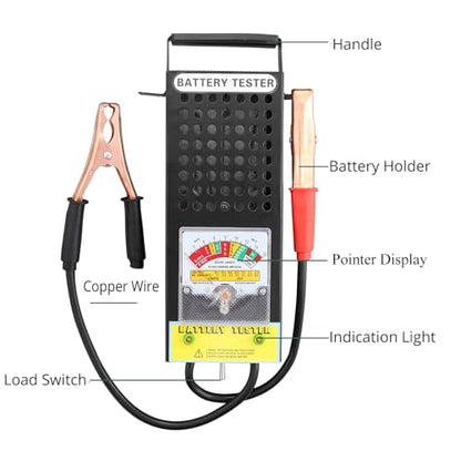 AUTTGINN Battery Load Tester, 6V 8V 12V 16V Motorcycle Car Battery Tester Alternator Load Tester and Voltmeter Tester for Cars,Golf Cart - size: POINTER