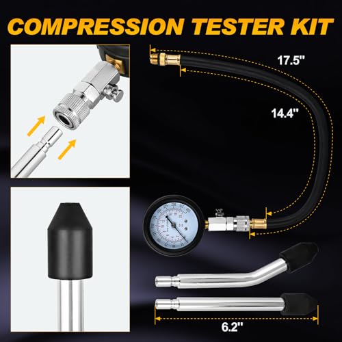 Nilight Compression Tester Kit 8PCS, 0-300 PSI Cylinder Pressure Gauge - color: 8pcs