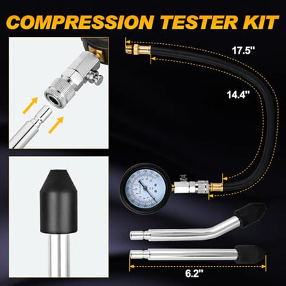 Nilight Compression Tester Kit 8PCS, 0-300 PSI Cylinder Pressure Gauge - color: 8pcs