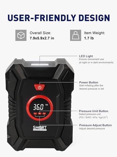 Portable Tire Inflator for Car, 12V Air Compressor, Max 100 PSI