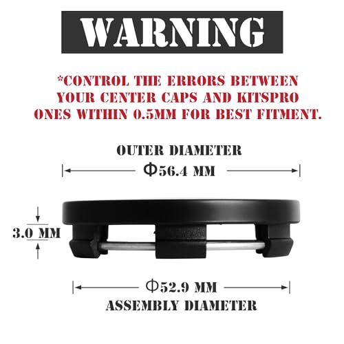 KitsPro 2.2Inch 56MM Wheel Center Caps, Pack of 4 (Matte Black, Outer 56MM, Inner 53MM) - color: Matte Black, size: Outer 56MM , Inner 53MM