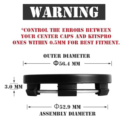 KitsPro 2.2Inch 56MM Wheel Center Caps, Pack of 4 (Matte Black, Outer 56MM, Inner 53MM) - color: Matte Black, size: Outer 56MM , Inner 53MM