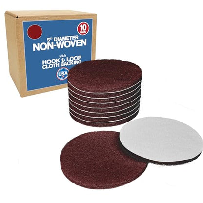 5" Abrasive Pad Hook & Loop Round Non-Woven 320 Grit - 10 Pack (Maroon) - color: Maroon, size: 5" Round