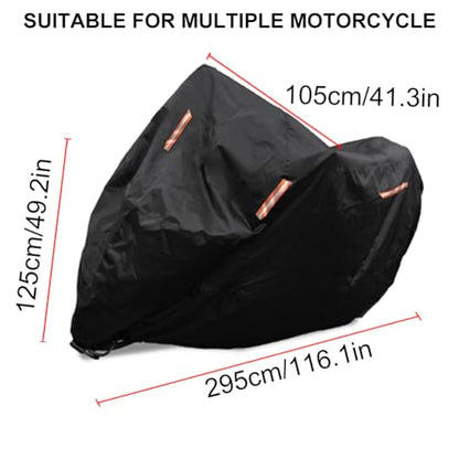 Waterproof Motorcycle Cover 190T 116 x 41 x 49 inches - size: 116 x 41 x 49 inches