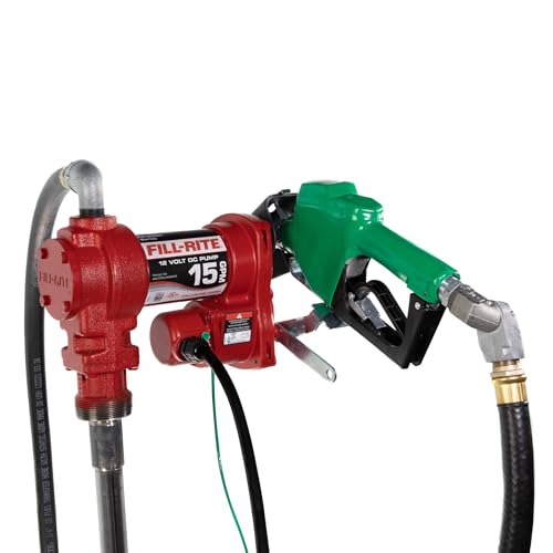 Fill-Rite FR1220HDSQ 12V 15 GPM Fuel Transfer Pump with Discharge Hose, Automatic Nozzle – Green, & Swivel | Gasoline, Diesel, Kerosene, Ethanol Blends, Methanol Blends, & Biodiesel - style: Auto Nozzle & Swivel