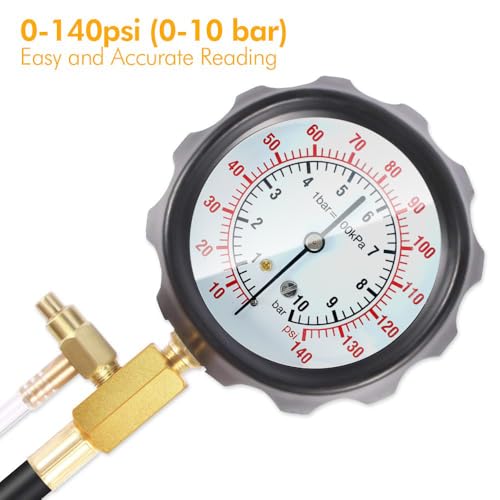 BETOOLL 0-140PSI Fuel Injector Injection Pump Pressure Tester Gauge Kit Black Case Fuel Pressure Tester Kit Car Tools - size: Master BK