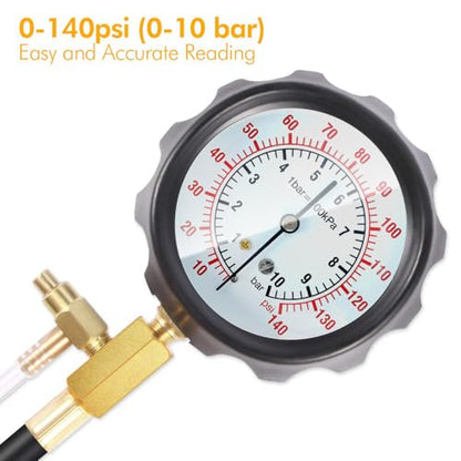 BETOOLL 0-140PSI Fuel Injector Injection Pump Pressure Tester Gauge Kit Black Case Fuel Pressure Tester Kit Car Tools - size: Master BK