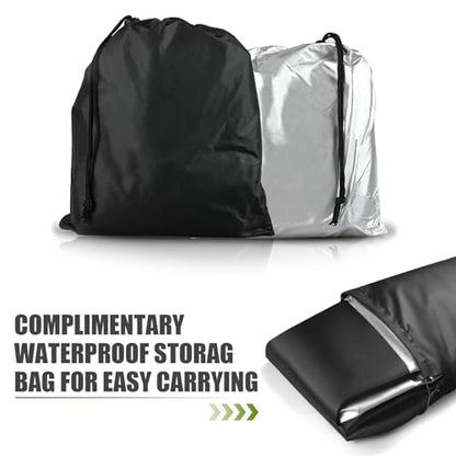 Motorcycle Cover for All Seasons, Full Coverage Waterproof Sun Protection Cover with Storage Bag, Anti-Theft Design Outdoor Protection with Lock-Holes, for Motorcycles (Black)