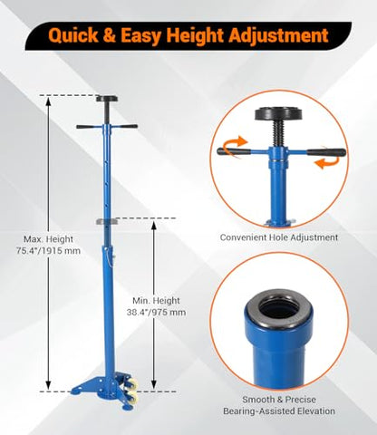 2PACK Underhoist Support Stand, 3/4 Ton Jack Stand, Under Hoist Stand for Vehicle Lifting & Support, 1655Lbs Capacity, Lifting from 38.4 to 75.4Inch, - color: Blue | Triangular Base
