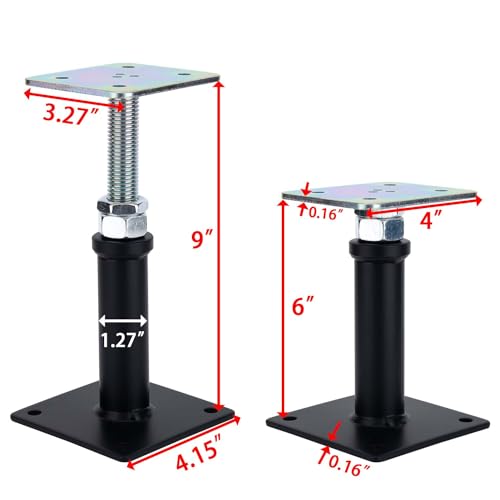 4팩 조절 플로어 잭 포스트 플로어 잭 리프트 지지대 15.2-22.9cm(6-9인치) 조절 가능한 하우스 잭, 조정 지지대, 리프트 지지대, 미니 스크류 잭, 바닥 스트레이트너, 레벨 지지대 - size: AR 6-9