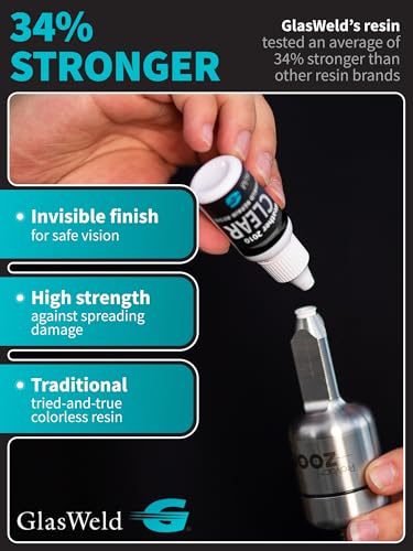 GlasWeld Windshield Repair Resin – Liquid Auto Windshield Chip Repair Kit for Glass Crack & Damage – Clear Tint for Reduced Visibility – All-Weather Liquid Resin with Zoom Injector & UV Curing Lights - color: Clear - All Weather