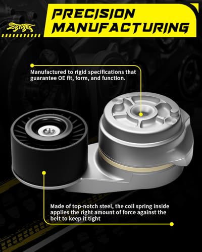 Oktiger 38285 Belt Tensioner Assembly with Pulley for Ram 2500 2011-2023, 3500 2011-2023, for Dodge Ram 2500 2003-2010, Ram 3500 2003-2010 Laramie Slt 5.9L 6.7L L6 Diesel OE 3947574 5086958AA 419-039 - size: 38285