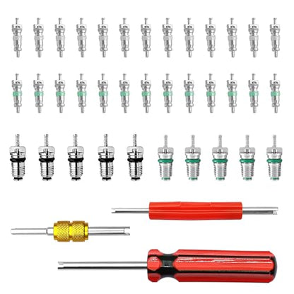 39PCS HVAC Car AC Valve Core Tool Kit with Remover Installer for R12 R134a Refrigeration Systems Includes Schrader Valve Cores Seal Caps and Tire Valve Stem Cores