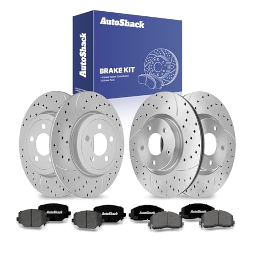 AutoShack Front Vented & Rear Solid Silver Matte Rotors & Pads - style: TurborGuard & Premium Pad