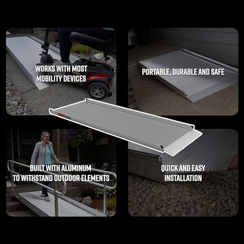 EZ-ACCESS - Aluminum Portable Wheelchair Ramp - Heavy Duty Mobility Device, Handicap Ramp with Textured Surface for Steps, and Self-Adjusting Bottom Transition Plates - 3G 5-Foot - size: 60 Inch (Pack of 1), style: Ramp Only