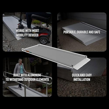 EZ-ACCESS - Aluminum Portable Wheelchair Ramp - Heavy Duty Mobility Device, Handicap Ramp with Textured Surface for Steps, and Self-Adjusting Bottom Transition Plates - 3G 5-Foot - size: 60 Inch (Pack of 1), style: Ramp Only