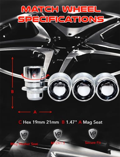 Set of 4 12x1.5 Veritek OE 1.47 Inch Mag Factory Style Replacement Chrome Lug Nut Wheel Locks with 2 Zinc Keys for Factory Wheels VPE-45700N2CH
