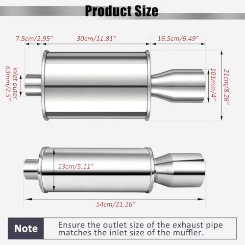 Catekro Exhaust Muffler 2.5" Inlet 4" Outlet 21.3" Length Reduce Noise - color: 1 Inlet to 1 Outlet