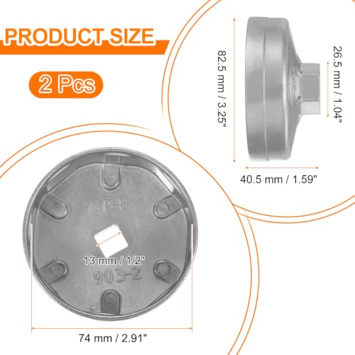 HARFINGTON 2pcs Oil Filter Cap 8 Flute 82.5x40.5x74mm (WxHxID) 1/2" Square - size: 8 Flute 82.5 x 40.5 x 74mm