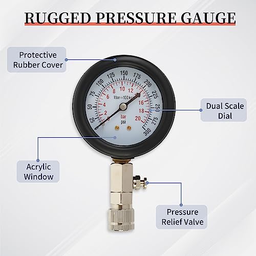 Petrol Engine Cylinder Compression Tester 0-300PSI for Testing Motorcycle Car Outboard Motor Chainsaw Snowmobile