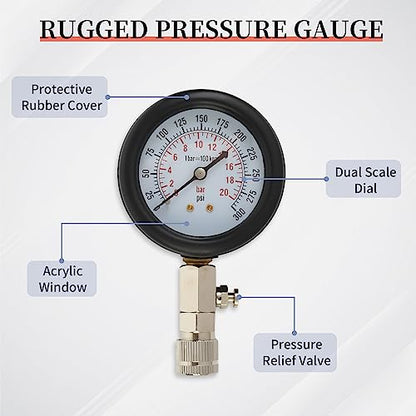 Petrol Engine Cylinder Compression Tester 0-300PSI for Testing Motorcycle Car Outboard Motor Chainsaw Snowmobile