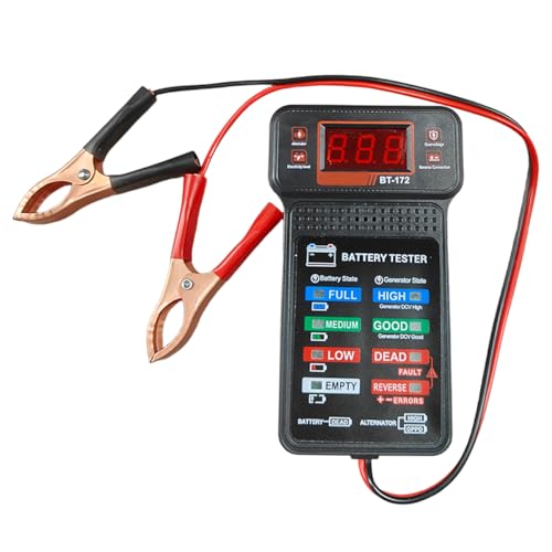 12V Car Battery Tester Voltmeter, Alternator Tester Auto Battery Voltage Meter with LCD Display & LED Indicator, Battery Monitor Car Charging System Analyzer for Truck, Motorcycle (1PC)