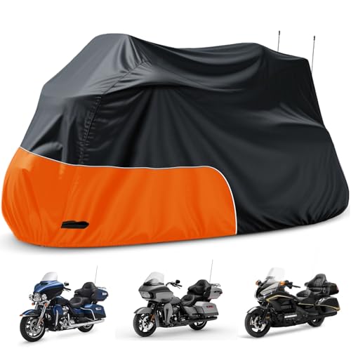 Motorcycle Cover Heavy Duty 300D Waterproof for Touring Ultra - color: Black/Orange