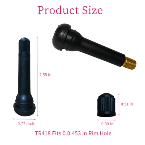 20Pcs TR418 Tubeless Valve Stems, Black Rubber Snap-in Valves Tubeless Tire Valve Stems Replacement for Tubeless 0.453 inches Rim Holes on Standard Auto Tires - size: TR418-20pcs