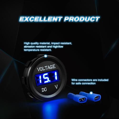 Nilight LED Digital Display Voltmeter Panel DC12V Waterproof Digital Round Panel VoltVolt Tester Gauge for Boat Marine Vehicle Motorcycle Truck ATV UTV, 2 Years Warranty - color: Blue
