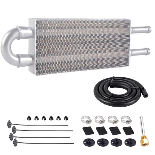 BARTOO Universal 5/16" Transmission Oil Cooler Kit, Aluminium alloy 2 Pass Tube and Fin Oil Cooler Kit (Sliver) - color: Sliver, size: 2 Pass